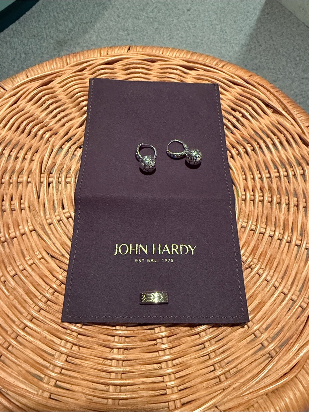 John Hardy Purple Jewelry Pouch with Silver Earrings